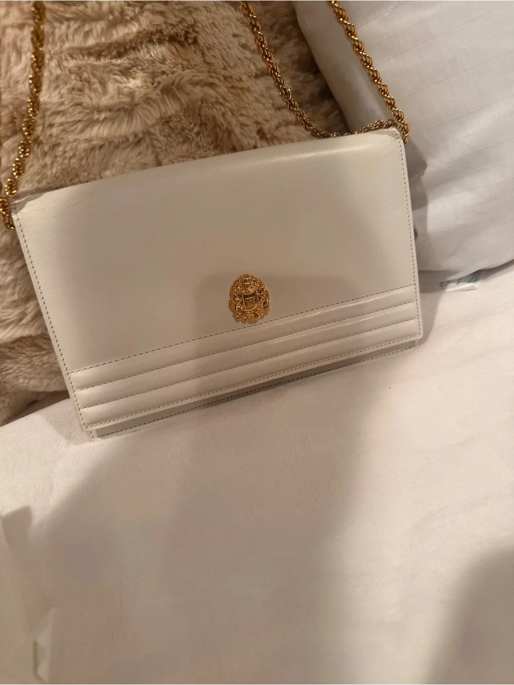 Celine White Leather Crossbody with Gold Chain and Medallion - Picture 1 of 7